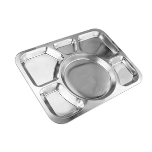 High Quality <strong>Eating</strong> Plate 6 Compartment Stainless Steel Rectangle Dinner Food Plate for Home Hotel - Product Image 1