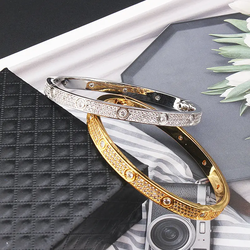 Famous branded inspired designer bangle bracelet crystal stainless steel bangle for women gold plated jewelry
