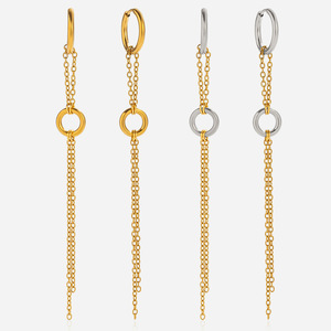 Pendientes de Aro con Diseño de Borla y Cadena Circular en Dos Tonos, Acero Inoxidable y Oro de 18K, Joyería de Moda - Product Image 1