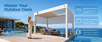 Pergola extérieure intelligente à lames orientables en aluminium, design moderne grainé, capteur de pluie automatique, contrôle par application, éco-responsable, inspirée de la nature, RGB