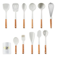 Ensemble d'ustensiles de cuisine en silicone avec manche en bois de qualité alimentaire, logo personnalisé, OEM ODM, résistant à la chaleur, emballage de marque privée