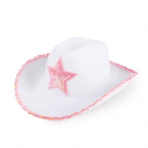 Wholesale Bulk Stock Western Style Sequin Shiny Cowgirl <b>Hats</b> Fedora Party <b>Hats</b> White <b>Wedding</b> Cowboy <b>Hats</b> - Product Image 2