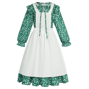 Conjunto de Vestido Pioneer para Niña, Vestido Verde con Estampado Floral de la Pradera con Delantal y Gorro para Halloween, Inspirado en Películas y Series de Televisión - Product Image 3
