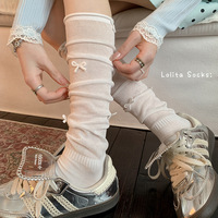 Chaussettes mi-mollet style ballet pour femme, fines, en coton, pour l'été, couleur crème, à volants, longues
