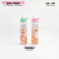 Bouteille d'eau portable créative en plastique avec bec verseur et paille, motif floral personnalisé, pour femmes et enfants, idéale pour les sports de plein air et la consommation directe