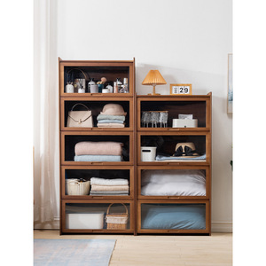Solid Wood <b>Storage</b> Cabinet 5 Tier With Glass Doors Bedroom Wardrobe For Quilt And <b>Clothes</b> Organization - Product Image 3