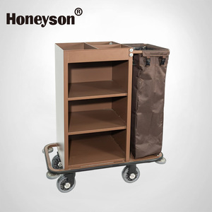 Carrito de <span class=keywords><strong>coche</strong></span> de servicio bilateral para Hotel, placa de acero gruesa, pintura para hornear y Material de plástico/metal para cubos de limpieza de restaurantes - Product Image 1