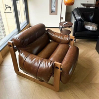 Haute qualité luxe Vintage cuir bois salon chaises surdimensionné fauteuil marron foncé bureau chambre hôtel usage domestique canapé