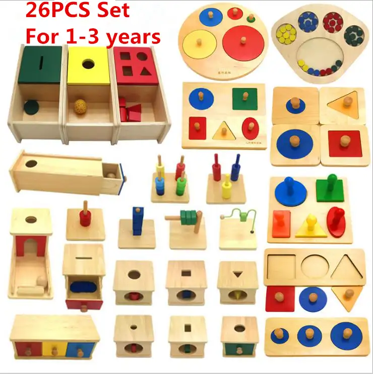 चीन में किए गए लकड़ी के खिलौने शैक्षिक खिलौने मोंटेसरी सामग्री पूर्वस्कूली बच्चों के लिए 28PCS 26PCS 16PCS 6PCS 5PCS सेट