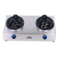 Réchaud à gaz coupe-vent 2 brûleurs en acier inoxydable, cuisinière à gaz haute puissance avec commande par bouton