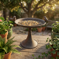 Mangeoire à oiseaux vintage en fer peint à la poudre, faite à la main, personnalisable, avec figurines d'oiseaux, sur piédestal en fer rustique pour jardin extérieur