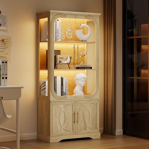 Vitrine moderne SENYU à arceaux avec étagères réglables, 5 étagères, meubles de salon en bois - Product Image 1