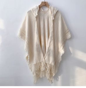 Chal con capucha de estilo bohemio para mujer, capa de punto cálido de poliéster para viajes de primavera, Otoño e Invierno - Product Image 5