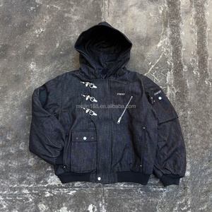 Oem Custom <b>Cropped</b> <b>Zip</b> <b>up</b> Raw Japanese Selvedge Denim Jackets Vintage Fireman Clasp Hooded Bomber Jeans Denim Jacket for Men - Product Image 2