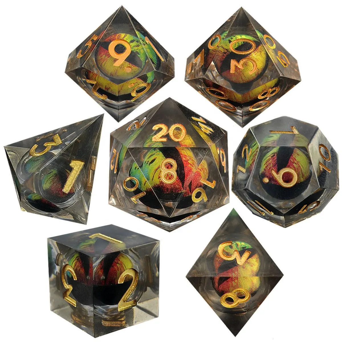 Dragon's Eye Resin Quicksand Ball Dice Juego de dados de resina pulida hecho a mano Juego de 7 accesorios de juego de rol Juego de Mesa Grande Resina