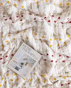 Couvre-lit Kantha réversible en coton blanc à motifs floraux, imprimé à la main, léger, couverture de lit - Product Image 4