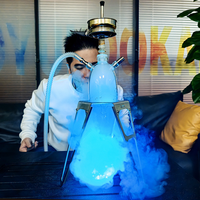 Chicha en verre borosilicate de luxe, résistante à la chaleur, avec éclairage LED, ensemble chicha en verre