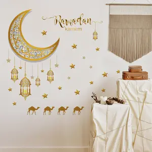 Toptan özel duvar çıkartmaları PVC çıkarılabilir ay yıldız islam Eid Mubarak müslüman ramazan duvar dekor Sticker yatak odası için