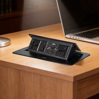 Prise de bureau escamotable standard britannique avec ports VGA+USB+Audio+2*Net+HDMI, prises sécurisées et durables avec coque en alliage d'aluminium