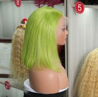 Pelucas Neon Bob 13x4 HD con Encaje Frontal Transparente para Cabello Virgen Brasileño, Sin Pegamento, para Mujer, Lisas y Sedosas, Verde Neón, Verde Limón