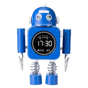 New Arrival Creative Children Kids Cute Digital Metal Cartoon Deformation DIY Multifunctional Robot Alarm Clock With Gift Box