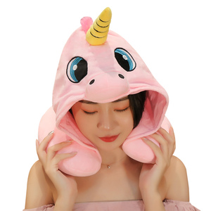 <strong>Super</strong> Soft Pink Pnicorn Cartoon U-Shaped Travel Pillow Custom Plush Hooded Kids Neck Pillow with PP Cotton Filling - Product Image 1