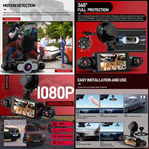 Podofo กล้องติดรถยนต์3 "กล้องติดรถยนต์1080P 4เลนส์กล้อง * 4ด้านหน้าและด้านข้าง DVR แบบวนซ้ำการบันทึกการมองเห็นในเวลากลางคืนการตรวจจับการเคลื่อนไหวผู้จัดจำหน่ายจำนวนมาก - Product Image 3