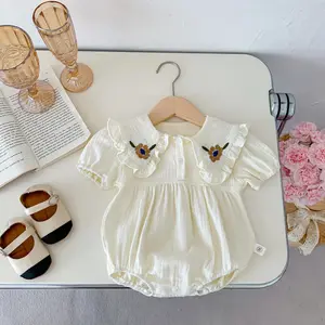 Ins Roupas de bebê para meninas, sacola bordada de verão com flores, roupas para peidos, recém-nascidos, princesa de cem dias