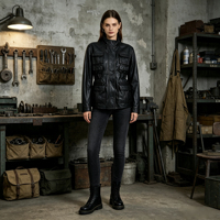 Nouvelle arrivée : Veste en cuir véritable pour femme, col montant, en peau de mouton, style artisanal, coupe irrégulière, multi-poches, vêtement de travail