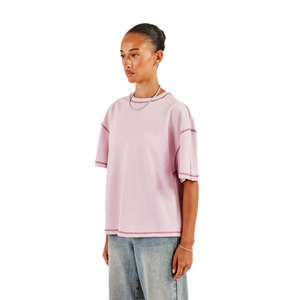 KY Unisex Oversized T-shirt 100% Cotton Crew Neck Contrast <strong>Stitching</strong> Loose Fit Casual <strong>Top</strong> - Product Image 4