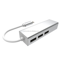 Adaptador de red LAN USB 3,1 tipo C a RJ45, Gigabit, Ethernet, con 3 puertos, USB 3,0 Hub de 100mbps/1000mbps