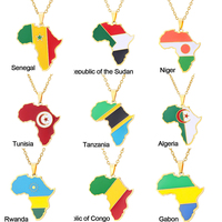 Nouvel Arrivage Collier Pendentif en Acier Inoxydable Forme Carte de l'Afrique avec Logo Drapeaux Nationaux Multiples Colliers de Mode