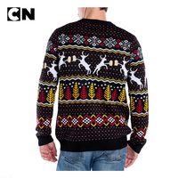 Pull tricoté anti-rides à motif cerf et bière, avec logo noir sur le devant, style 'Ugly Christmas' pour l'hiver, vente en gros d'usine, promotion