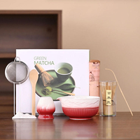 Ensemble de thé matcha en céramique 8 pièces, bol Chawan, fouet en bambou Chasen, support pour fouet, cuillère, tamis, repose-cuillère, torchon à thé, kit cadeau pour café