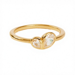 Anillo de Corazón de Plata de Ley 925 con Baño de Oro Vermeil, Joyería Fina de Moda para Mujer, con Engaste de Bisel y Baño de Rodio, Regalo de Compromiso o Boda - Product Image 2