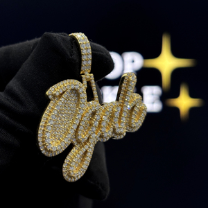 Custom Script <b>Initial</b> <b>Pendant</b> Gold Finish Iced Out Letter Charm Necklace for Men & Women - Product Image 6