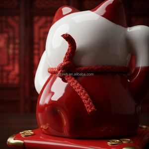 Chat porte-bonheur en céramique de 5 pouces, chat beckoning solaire, <span class=keywords><strong>Maneki</strong></span> <span class=keywords><strong>Neko</strong></span>, figurine Feng Shui pour attirer la richesse - Product Image 4