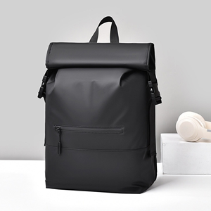 Mochila Enrollable Negra Unisex Personalizable, Mochila de Diseño para Hombre en Cuero PU y Poliéster Impermeable con Cierre de Cremallera para Viajes Casuales - Product Image 1