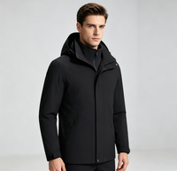 Veste technique noire à capuche, avec rabat coupe-vent à boutons-pression et manches raglan, col intérieur, poches plaquées, vente en gros