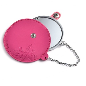 Custom Logo PU Pouch Cosmetic Hand Mirror Cute Pocket Compact Mini Mirror Debossed Pattern Mirror - Product Image 3