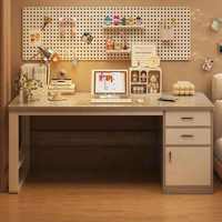 Bureau de travail robuste en MDF avec cadre métallique et tiroirs de rangement, poste de travail informatique pour chambre à coucher