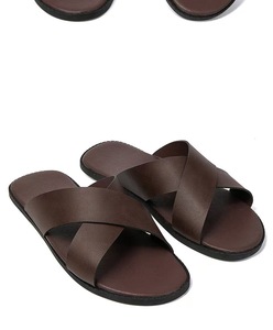 Sandalias de Cuero Genuino para Hombre, Diseño Abierto, Estilo Casual de Verano, Suela de Goma Transpirable, Entresuela de EVA, Color Sólido - Product Image 4