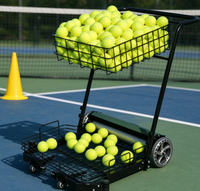 Chariot à balles de tennis en acier, chariot portable pour collecter les balles de tennis, panier à double couche en fil métallique, chariot d'entraînement et d'enseignement de tennis