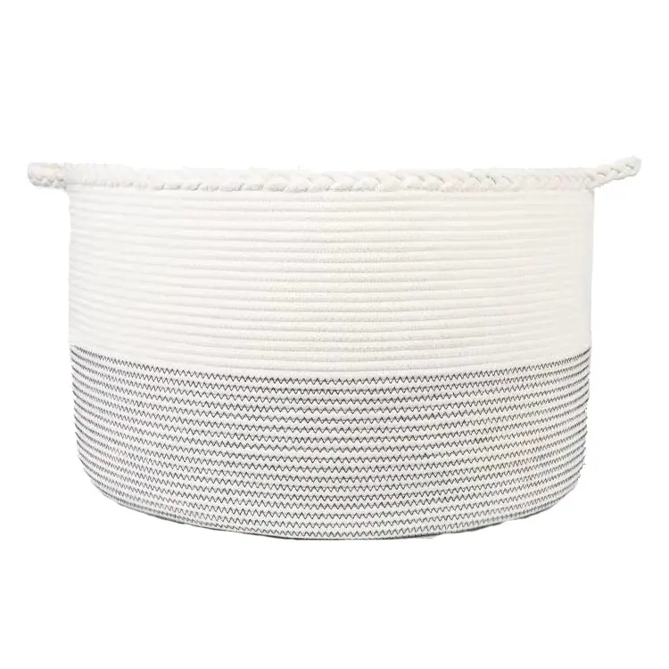 Extra Large Light Gray and White Woven Laundry Round Storage Cotton Rope Basket
