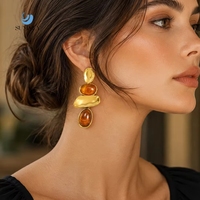 Boucles d'oreilles longues pendantes vintage en résine ambre SUMMLY pour femmes, plaquées or 18 carats, en acier inoxydable, irrégulières, bijoux de mode