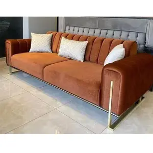 Custom modern luxury velvet chesterfield sample couch corner sofa set design furniture for living room ready to ship