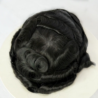 Prothèses capillaires pour hommes en PU à peau fine, système capillaire en cheveux humains indiens