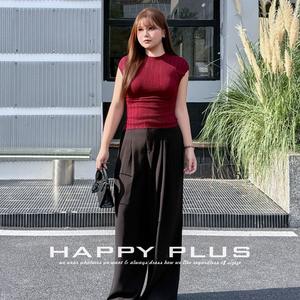 Haut en tricot pour femme Happy Plus, col haut, coupe ajustée, couleur rouge unie, polyester, épaisseur moyenne, taille plus - Product Image 1