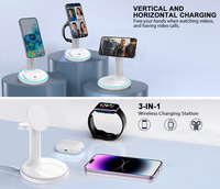 Base de Carga 3 en 1 para Escritorio, Carga Rápida de 15W para Teléfono Celular, Reloj Inteligente y Auriculares, con Indicador LED Azul Luminoso