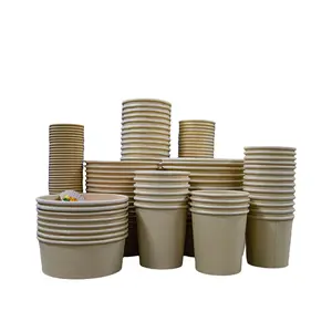 16 Oz Biodegradable Kraft Paper Bowl Coffee Tea Chocolate Soup Containers Food Double Wall Coffee Tea Water Milk Soup Beverage